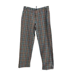 Maurizio Massimino Beige/Blue Men's Plaid Cropped Pants Cotton NWT Size 44